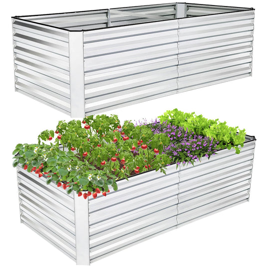 6x3x2FT Raised Garden Bed Kit, Galvanized Planter Raised Garden Boxes Outdoor w/Anti Cutting Strip & A pair of gloves, Deep Root Raised Planter for Vegetables, Fruits, Flowers and Herbs, Silver
