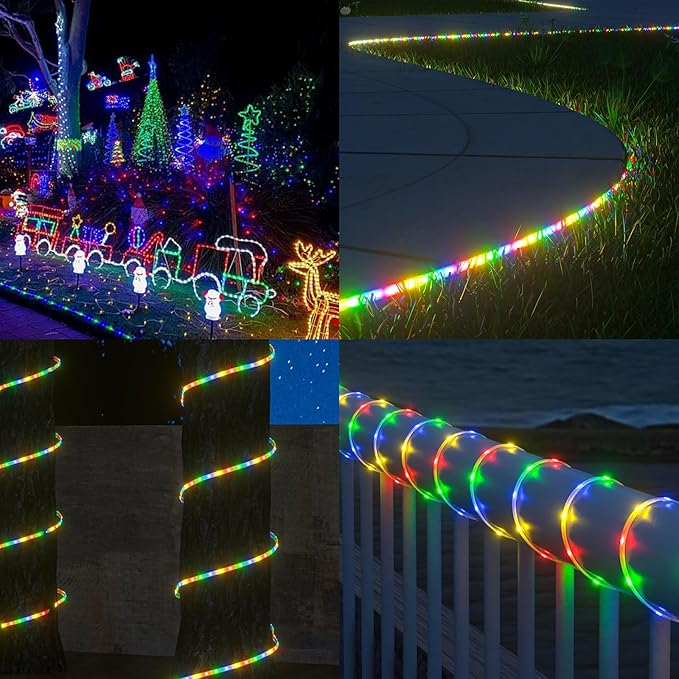 60ft Total (3x20ft) - 3 Pack Solar Light Strip (Four-Color Mixed), 8 Mode with Remote Timer and Auto On/Off, Self-Adhesive Waterproof, Perfect for Yard, Garden, Porch and Sidewalk Decor