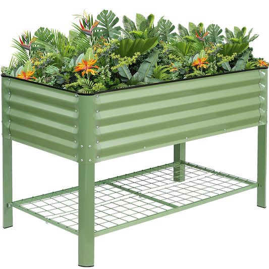 Elevated Raised Garden Bed 2' x 4'- Galvanized Metal Planter Boxes with Legs & Storage Rack, Outdoor Planters for Backyard/Patio/Balcony, with Drainage Holes for Vegetables, Flowers, Herbs, Green