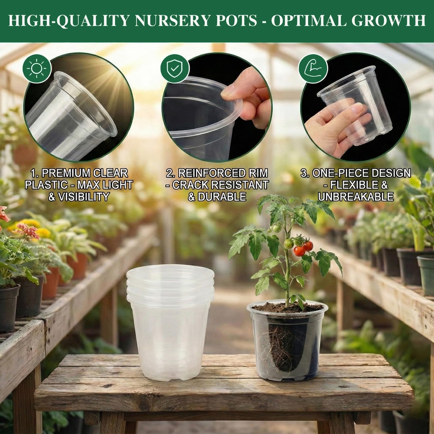 ENNUFO Clear Nursery Pots with Drainage, 30 Pack 4/5/6 Inch Plastic Pots for Indoor Plants, Transparent Seed Starter Pots, Clear Plant Pots with Drainage Holes, Pot Liners for Seedlings & Houseplants
