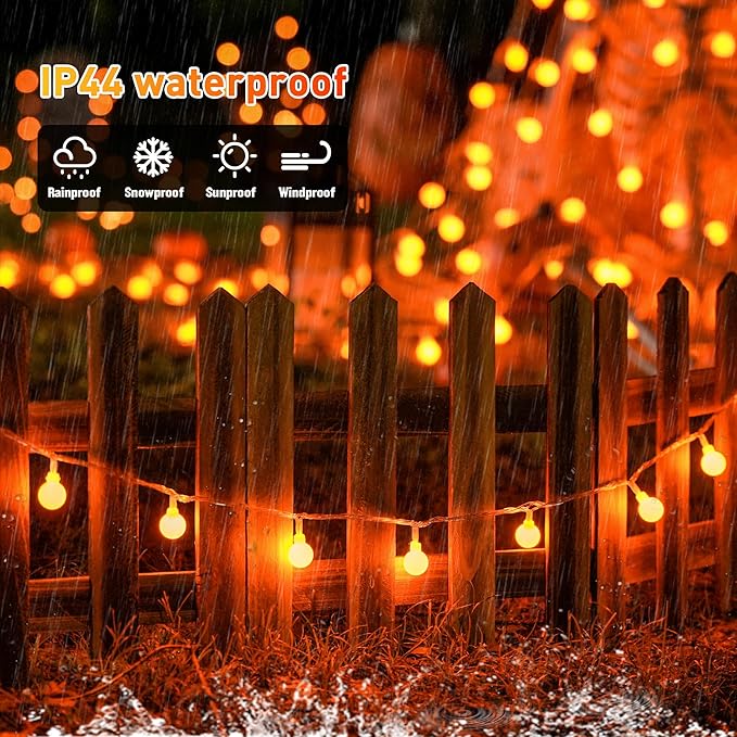 JMEXSUSS Orange String Lights Indoor, Connectable 100 LED Globe String Lights Plug in with Remote, 33ft 8 Modes Orange Christmas Lights Outdoor for Bedroom Thanksgiving Party Fall Holiday Decor