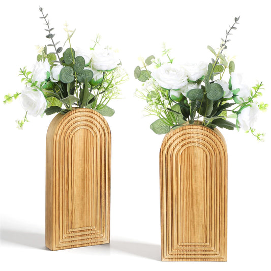 2 Pack Wood Wall Planter Vase,Wall Vases for Flowers Boho Walls Decor Wooden Vases Mounted Wooden Planters Holder Walls Plant for Living Room, Bedroom, Bathroom-11.75X5.45 Inches