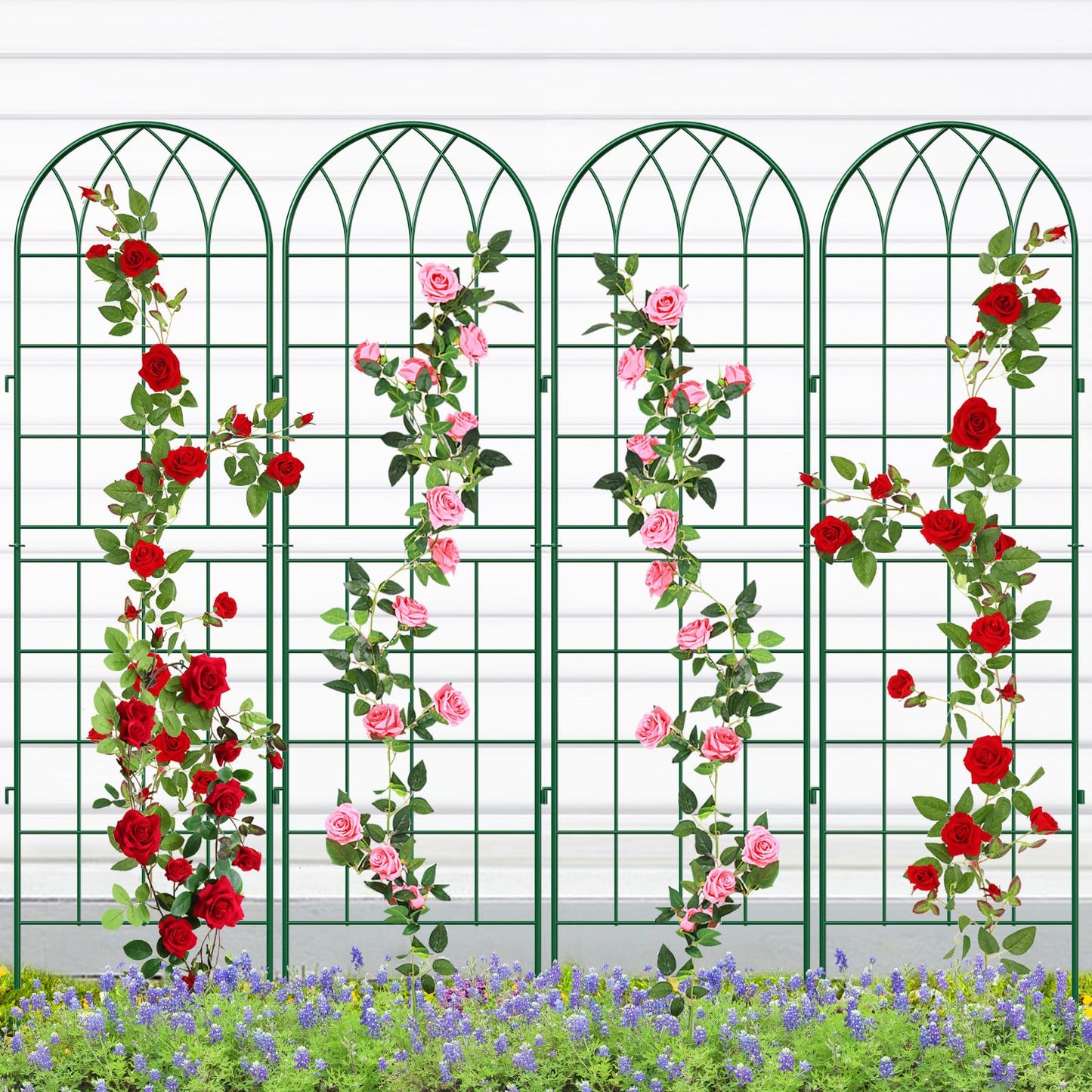 SUNYRISY 4Pack Metal Garden Trellis for Climbing Plants Outdoor, 71x20in Metal Plant Support for Flowers Tomato Cucumber Rose Vegetable Garden Courtyards Lawns Decoration, Green