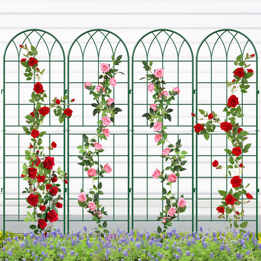 SUNYRISY 4Pack Metal Garden Trellis for Climbing Plants Outdoor, 71x20in Metal Plant Support for Flowers Tomato Cucumber Rose Vegetable Garden Courtyards Lawns Decoration, Green