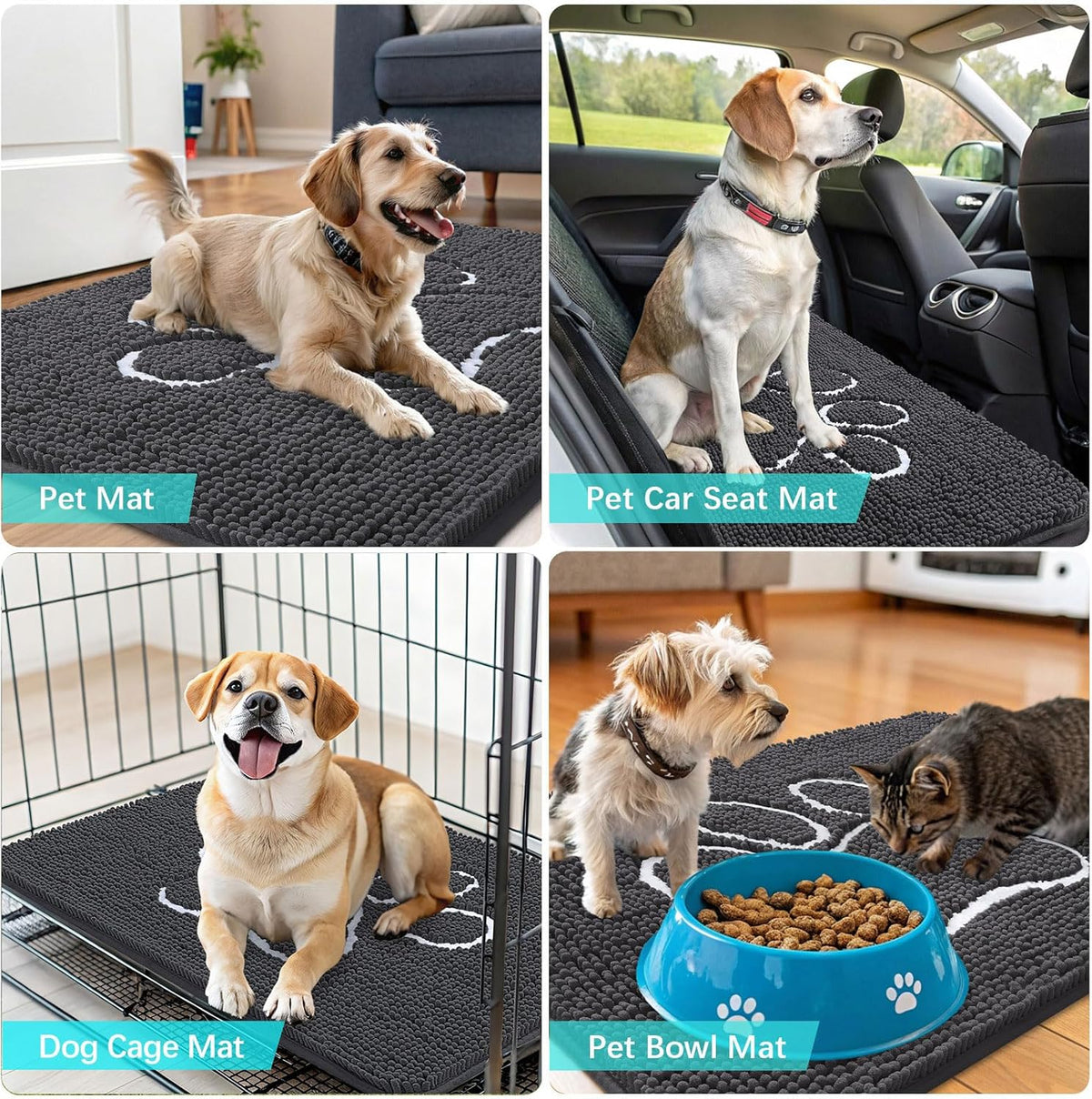 OLANLY Dog Door Mat - Absorbent Non-Slip Mud Mat for Dogs | Paw Print Design, 24x16, Dark Grey