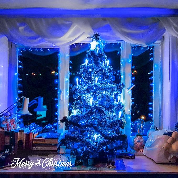 JMEXSUSS 150 LED Blue Christmas Lights Indoor Outdoor, Connectable 59 ft String Lights Plug in, 8 Modes Blue Twinkle Fairy Lights for Bedroom Patio Party Tree Christmas Decorations (Pack of 2)