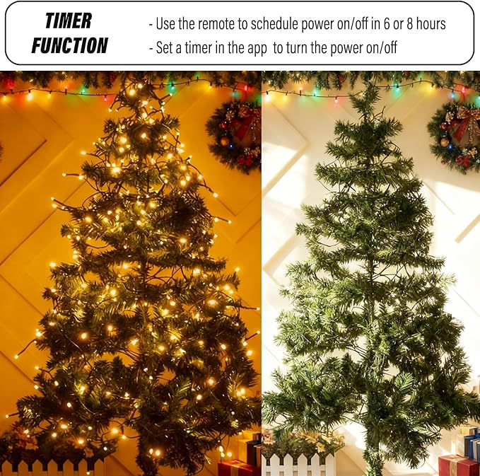 Smart Color Changing Christmas Lights, 66FT 200LEDs RGB-IC String Lights, 80+ Modes, Timer, Remote & App Control, Christmas Decorations for Xmas TreeIndoor Outdoor Holiday