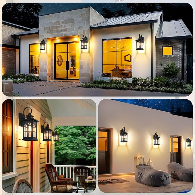 2-Pack Dusk to Dawn Outdoor Wall Light Fixtures, Aluminum Exterior Lighting Fixtures Wall Mount, Waterproof Porch Lights Outdoor Wall Sconces Lanterns, Black Outside Lights for House Front Door Garage