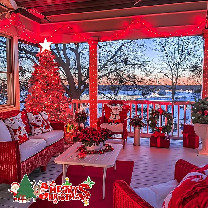 JMEXSUSS 500 LED Red Christmas Lights Outdoor, 173ft Christmas Lights Plug in, Waterproof 8 Modes Red String Light for Tree Party Xmas Holiday Decorations
