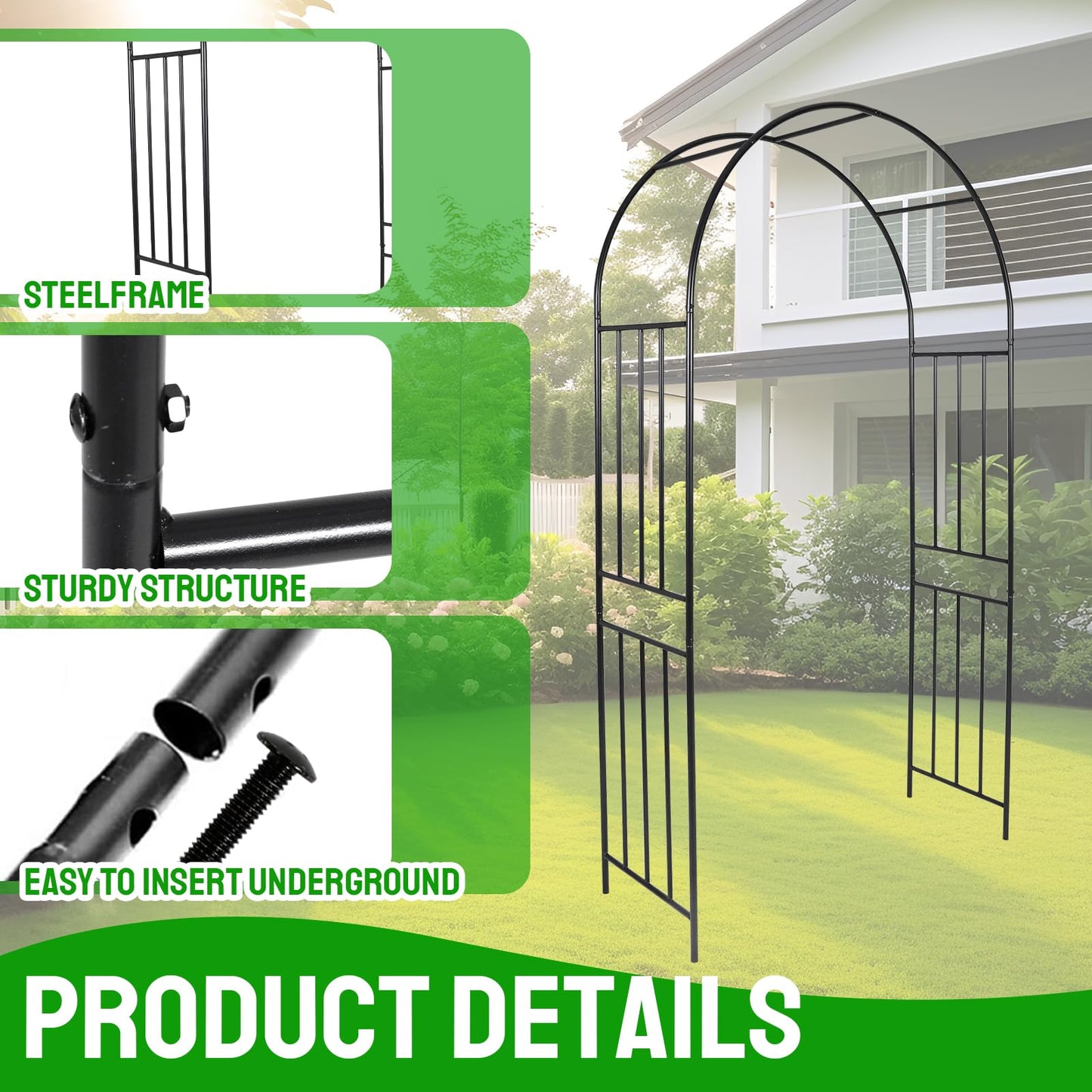 Metal Wide Garden Arch Trellis for Climbing Plants Roses Vines,47" W x 86" H Wide Garden Archway Arbor Trellis for Lawn Wedding and Bridal Party Decoration