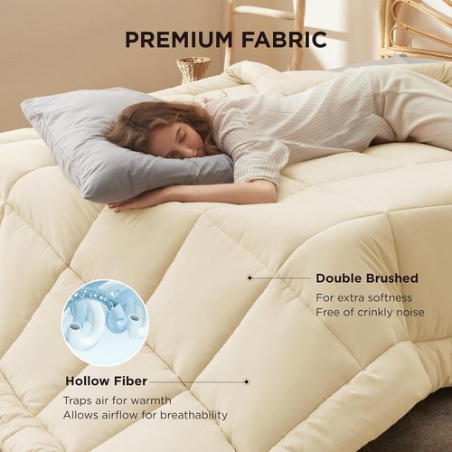 Bedsure Comforter Duvet Insert - All-Season Quilted Cal King Bedding | GentleSoft Down Alternative, Cream 102 x 96 Inches