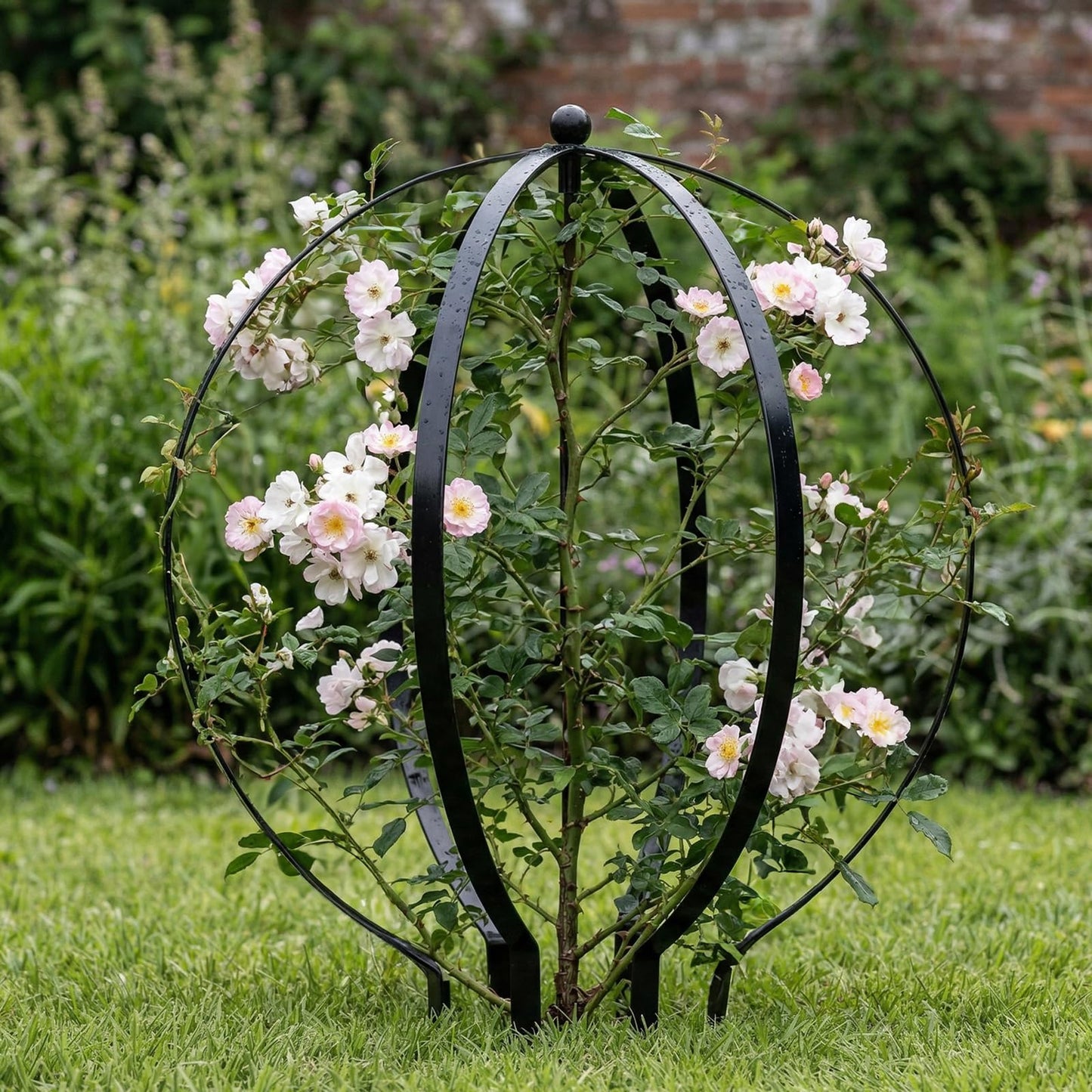 HEYTIMI 4 PCS Large Metal Round Trellis for Climbing Plants, Heavy Duty Thick Rustproof Obelisk, Garden Sphere Frame for Potted Roses Vines, Outdoor Garden Decor, Easy Assembly (25.2" x 21.3")