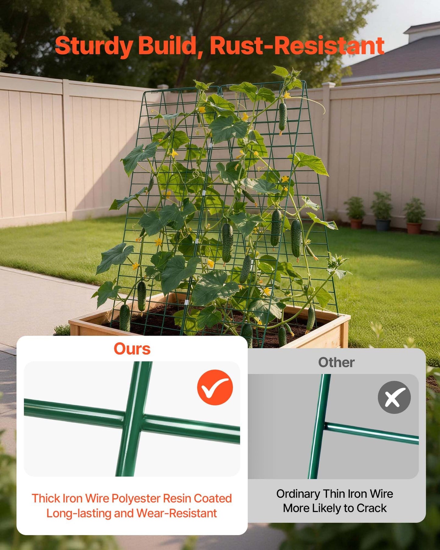 VEVOR Cucumber Trellis, 46" x 34" Foldable A-Frame Garden Trellises for Raised Bed, 4 Panels, Metal Rustproof Outdoor Climbing Plant Support with 2 Plant Bags for Vine, Peas, Beans, Tomato, Flowers