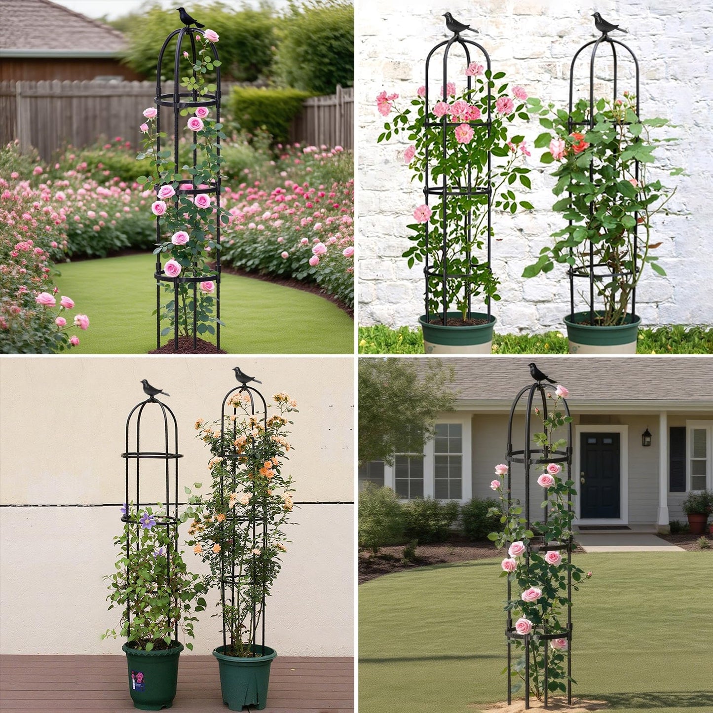 SDLDEER 1 Pcs 6.7FT Garden Obelisk Trellis for Climbing Plants Outdoor, Rustproof Metal Plant Flower Trellises,Garden Obelisk Trellis for Indoor Outdoor Flowers Vegetable Fruits Vines Support