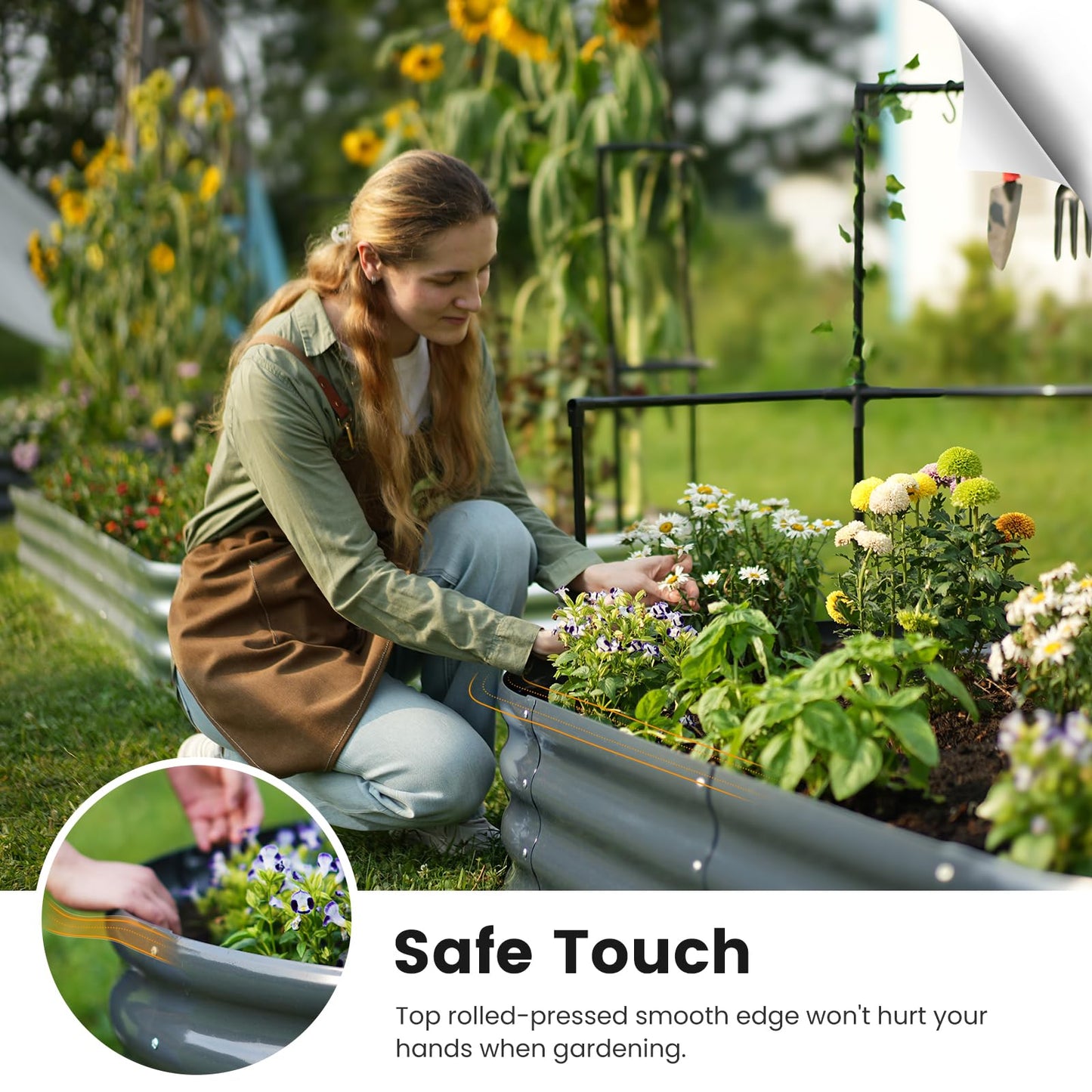 KING BIRD Raised Garden Bed with Wall Trellis Galvanized Planter Garden Box Outdoor for Gardening, Climbing Vegetables, Flowers 7.87x3.94x0.98 Ft, Dark Grey