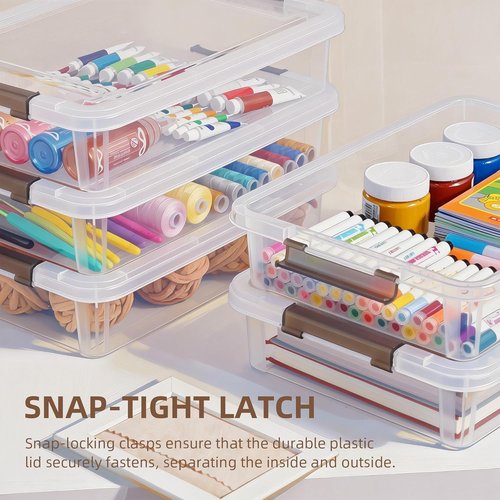 Citylife 3 PCS Plastic Storage Bins - Stackable Clear File Boxes with Latching Lids for A4 Paper & Documents