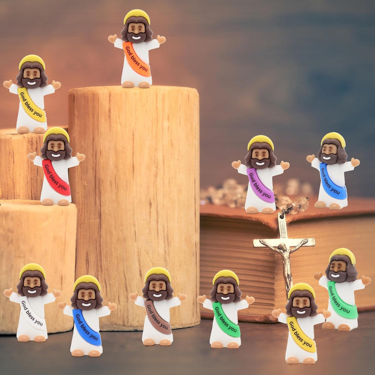 Yelakey Mini Jesus Figures - 100pcs Tiny Jesus Figurines for Baptism & Easter Decor | Classic Brown