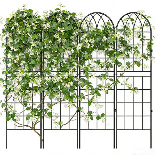 4 Pack Metal Garden Trellis for Climbing Plants, 71 Inch Black Metal Garden Trellis for Vines Plant Rose Vegetable Support,Large Decorative Outdoor Trellis