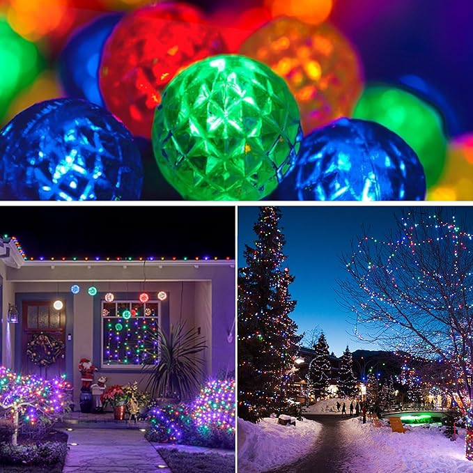 Solar LED String Lights, 25 RGB Color Changing Bulbs, Bluetooth App Control, IP65 Waterproof, 8 Scene & 4 Music Modes, 15ft Globe Lights for Patio, Backyard, and Party Decor