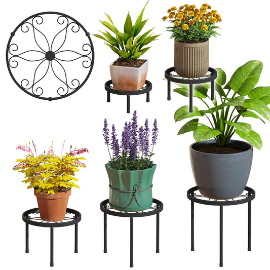 Plant Stand Indoor Outdoor 5 Pack Heavy Duty Metal Stand Multiple Plants, Anti-Rust Iron Flower Pot Stand Decoration Racks Plant Pot Shelf for Living Room Garden Balcony (Black)