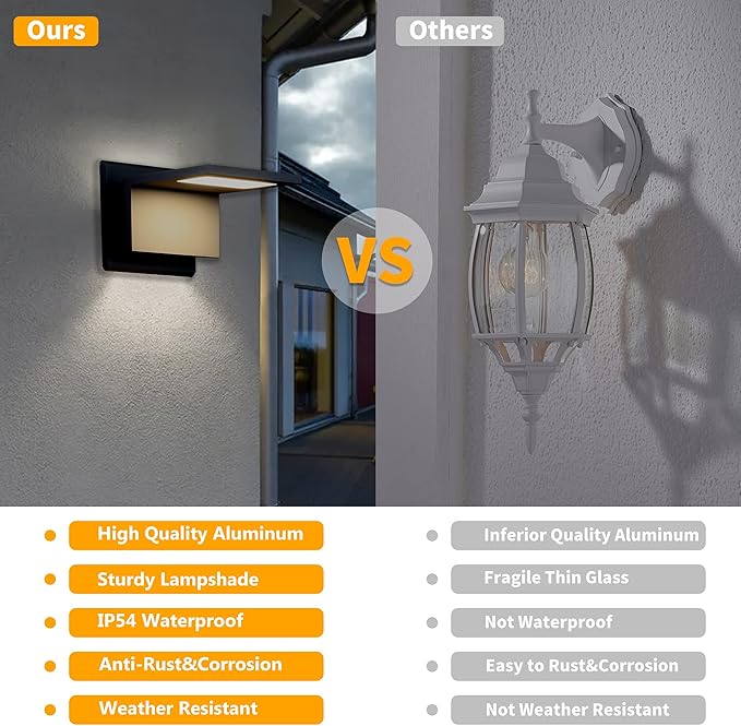 Wall Light Outdoor LED Wall Mount Lamp Black Modern Wall Mount Sconce Lantern Fixture for Porch Front Door Garden Yard Patio IP54 Waterproof 10W 680Lm 3000K