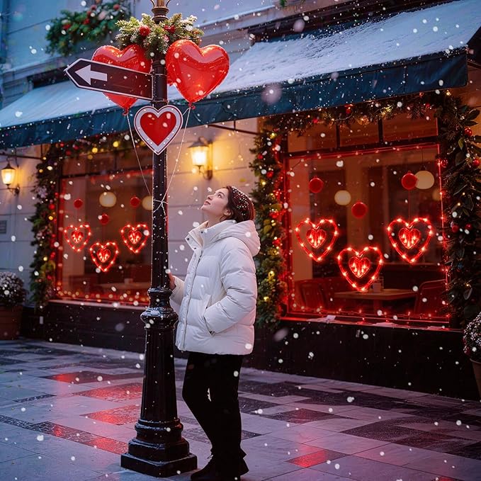 LOLStar 3 Pack Valentines Day Window Lights Decor with Timer, Battery Operated Red Heart-Shaped Window Decorations Silhouette Sucker LED Lamp Slow Fade Mode Hanging Lights for 2026 Holiday Indoor Home