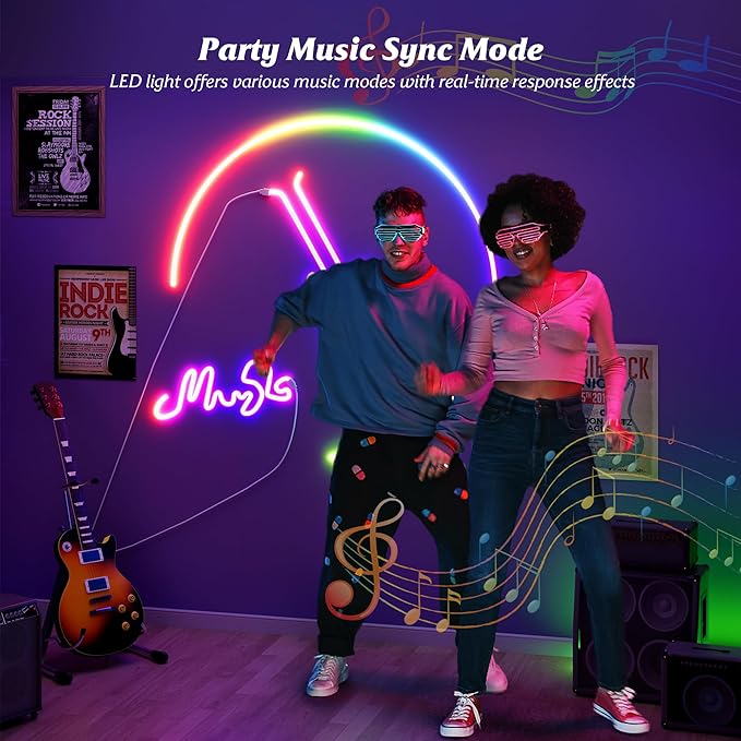 Smart LED Neon Rope Lights, WiFi Gradient RGB+IC Rope Lights Indoor with Remote, Waterproof Flexible DIY LED Strip Lights for Bedroom, Cuttable, Music Sync, Compatible with Alexa, 16.4ft