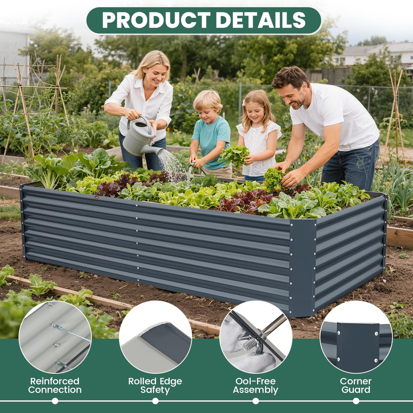 G GOOD GAIN 6x3x2 ft Galvanized Raised Garden Bed Kit, Large Metal Planter Box Outdoor for Vegetables, Flowers, Herbs, 269 Gallon Capacity Deep Root Design, Grey