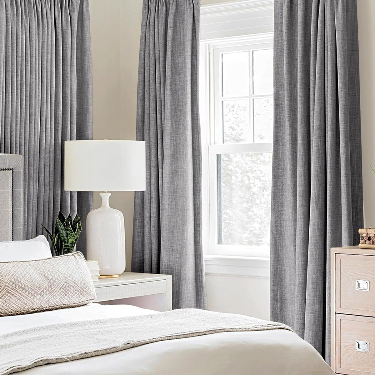 MIULEE Linen Blackout Curtains - 100% Thermal Insulated Grommet Drapes | Grey, 42" x 84" (2 PCs)