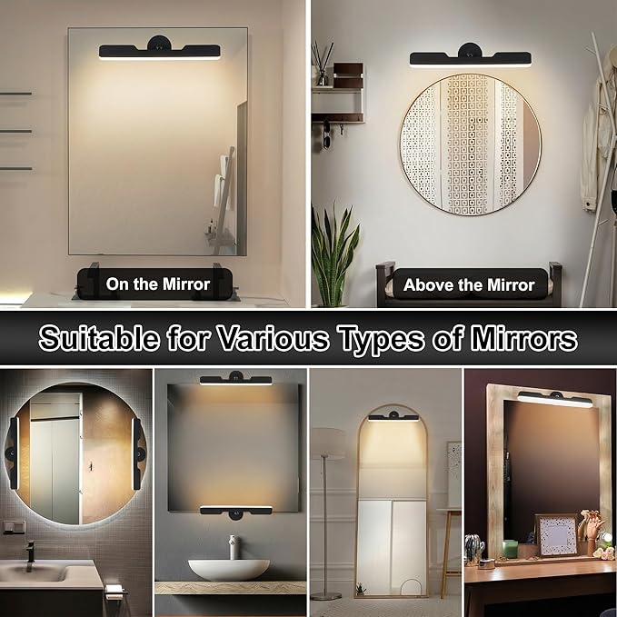 2 Pack Wireless Vanity Lights for Mirror, Rechargeable Battery Operated Makeup Light, Adjustable Light Bar, Magnetic Stick on LED Lighting Bathroom Decor Accessories, Black