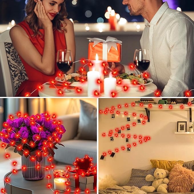Valentine's Day Red Heart Fairy Lights 7Ft 20 LED Twinkle 3 Modes String Lights Battery Operated Waterproof Firefly Starry for Mason Jar Party Wedding Valentines Mother's Day,2 Pack
