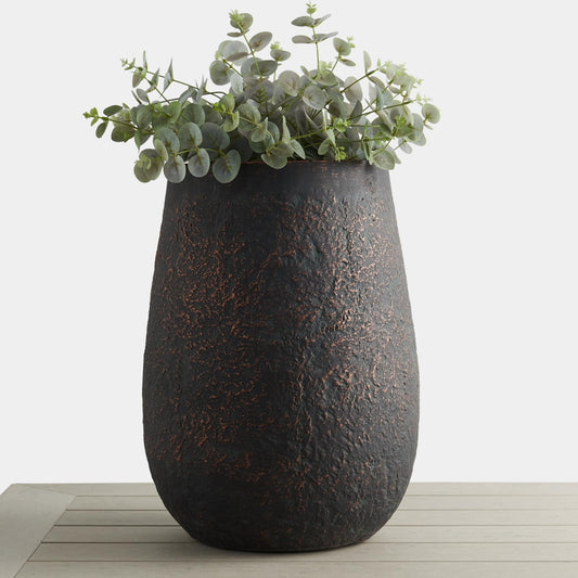 Wallowa 20" H Weathered Concrete Tall Planter, Black Large Outdoor Indoor Decorative Flower Pot with Drainage Hole, Modern Round Style for Home, Garden, Patio, Courtyard, Bronze Rust with Green Tone