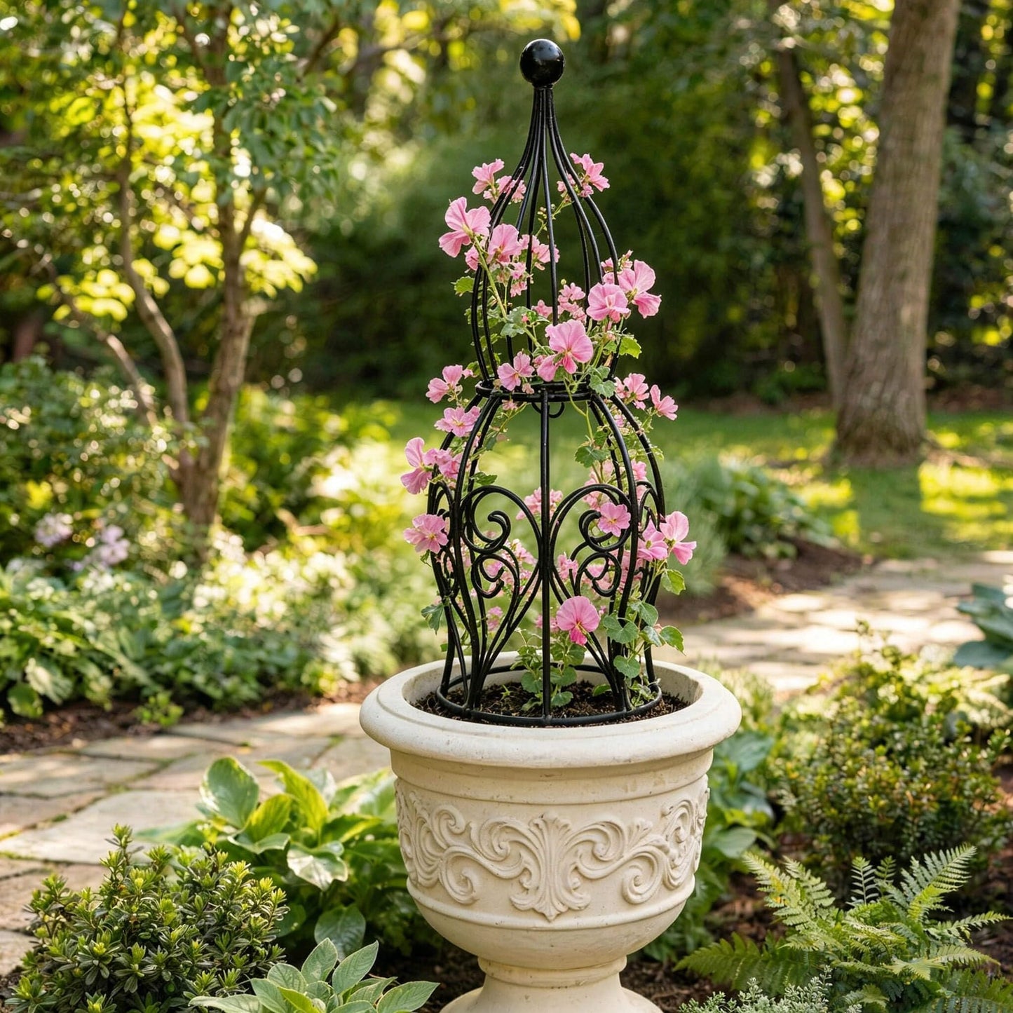 2-Pack Garden Obelisk Trellis, 26.4" Tall Metal Plant Support for Climbing Roses, Clematis & Climbing Vines, Tool-Free Snap Assembly, Decorative Accent for Patio Planters & Balcony Gardens