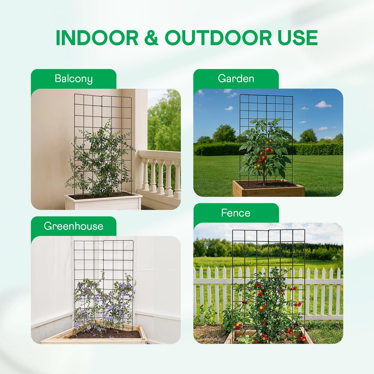 IDZO 2-Panel Folding Trellis, Basic Metal Decoration Trellis for Climbing Plants Outdoor, Tall Metal Plant Trellis with Steel Frame, Panel Trellis Garden Lattice for Vines & Vegetables
