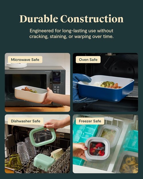 Caraway Glass Food Storage - 4.4 Cup Non-Toxic Glass Container | Dishwasher & Microwave Safe - Cream