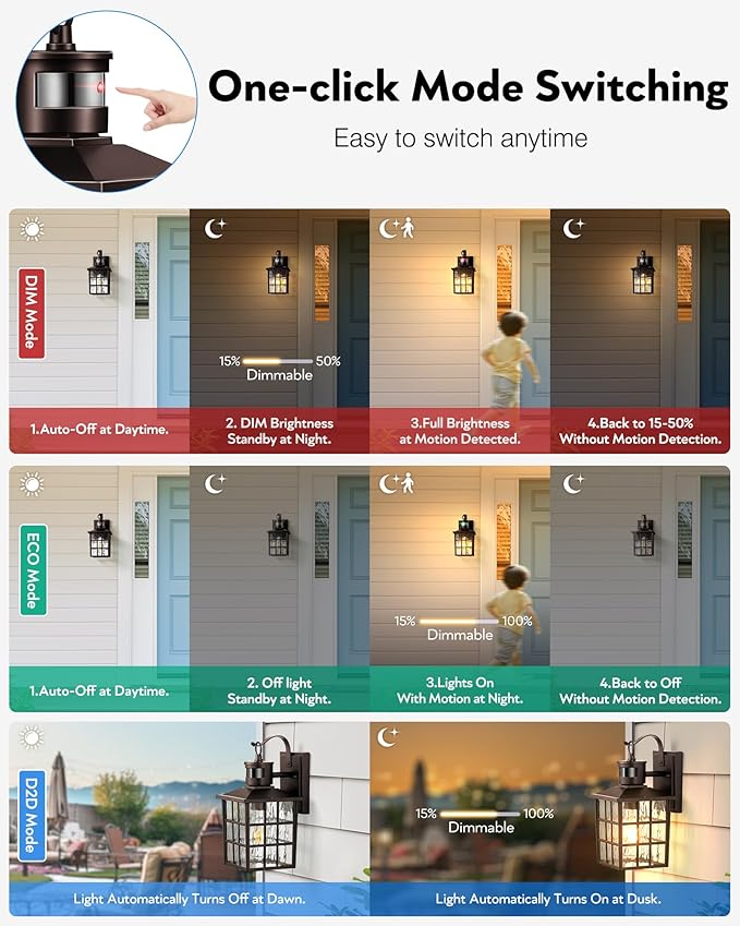 VIANIS 2 Pack Motion Sensor Outdoor Lights for House, Oil Rubbed Bronze Farmhouse Outdoor Porch Lights Wall Mount, 100% Aluminum Exterior Sconce Lights for Coach, Outdoor Garage Lighting Fixtures
