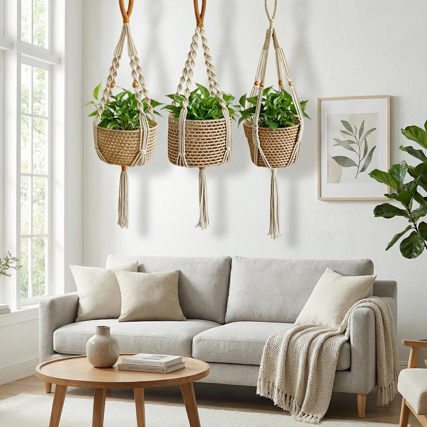 Sedvwed 3 Pcs Macrame Plant Hangers Indoor Hanging Plant Holder Boho Decor Hanging Pots Hanging Planters for Indoor Plants(Basket not Included)