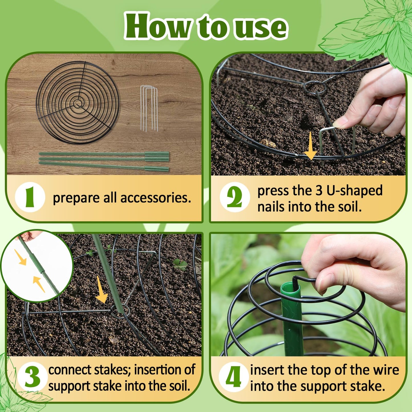 Pea Trellis Green Bean Trellis for Garden - 2 Pack Sugar Snap Tower Stretchable to 50in with Poles, Metal Climbing Plant Growing Cage Support for Cucumber Vine Vegetable Indoor Outdoor