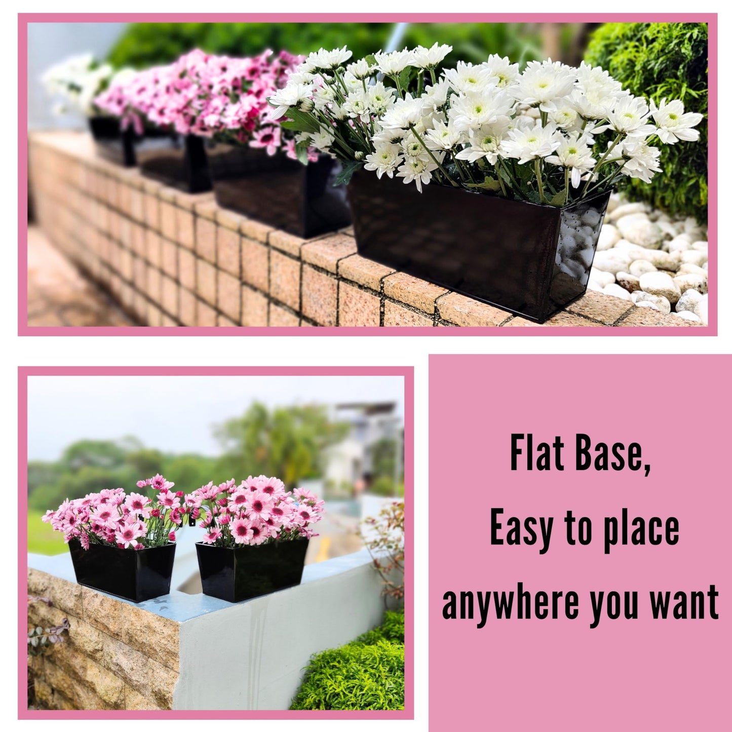 LaLaGreen Rail Planter (16 Inch, 4 Pack) Rectangular Metal Hanging Flower Railing Fence Balcony Gardening for Apartment Patio Planters Outdoor Deck Decoration Garden Style Iron Porch Decor Pots