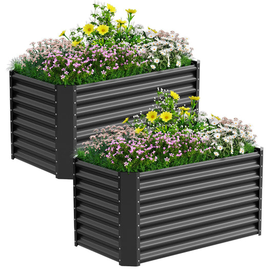 Doniks Raised Garden Bed, 4×2×1ft(2pcs) Large Outdoor Metal Planter Box,60 Gal Soil Capacity, Galvanized Raised Garden Bed Kit for Flower Plants, Fruits, Vegetable Herbs