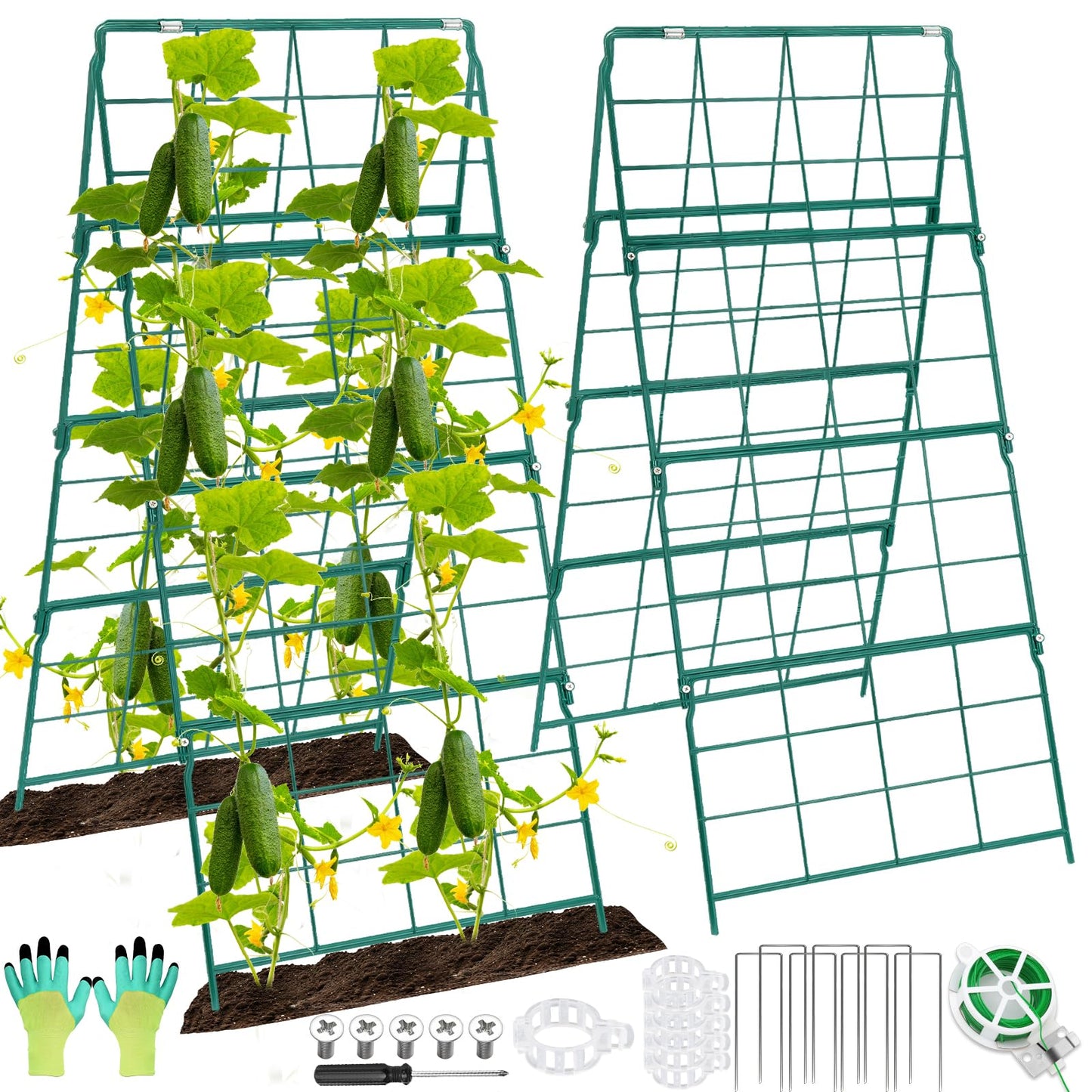 Cucumber Trellis for Raised Bed A Frame Metal Garden Trellis for Climbing Plants Outdoor, 42 x 16IN Foldable Coated Steel Cucumbers Trelli, Easy to Install Cucumber Trellis for Vegetable Fruit