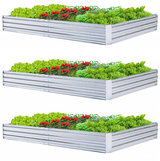 FOYUEE Galvanized Raised Garden Beds 3-Pack (8x4x1ft Each) – Overlapping 4-Inch Panels with Two-Row Screws, Heavy-Duty Metal Planter Box for Vegetables, Herbs, Flowers, Large Garden Kit
