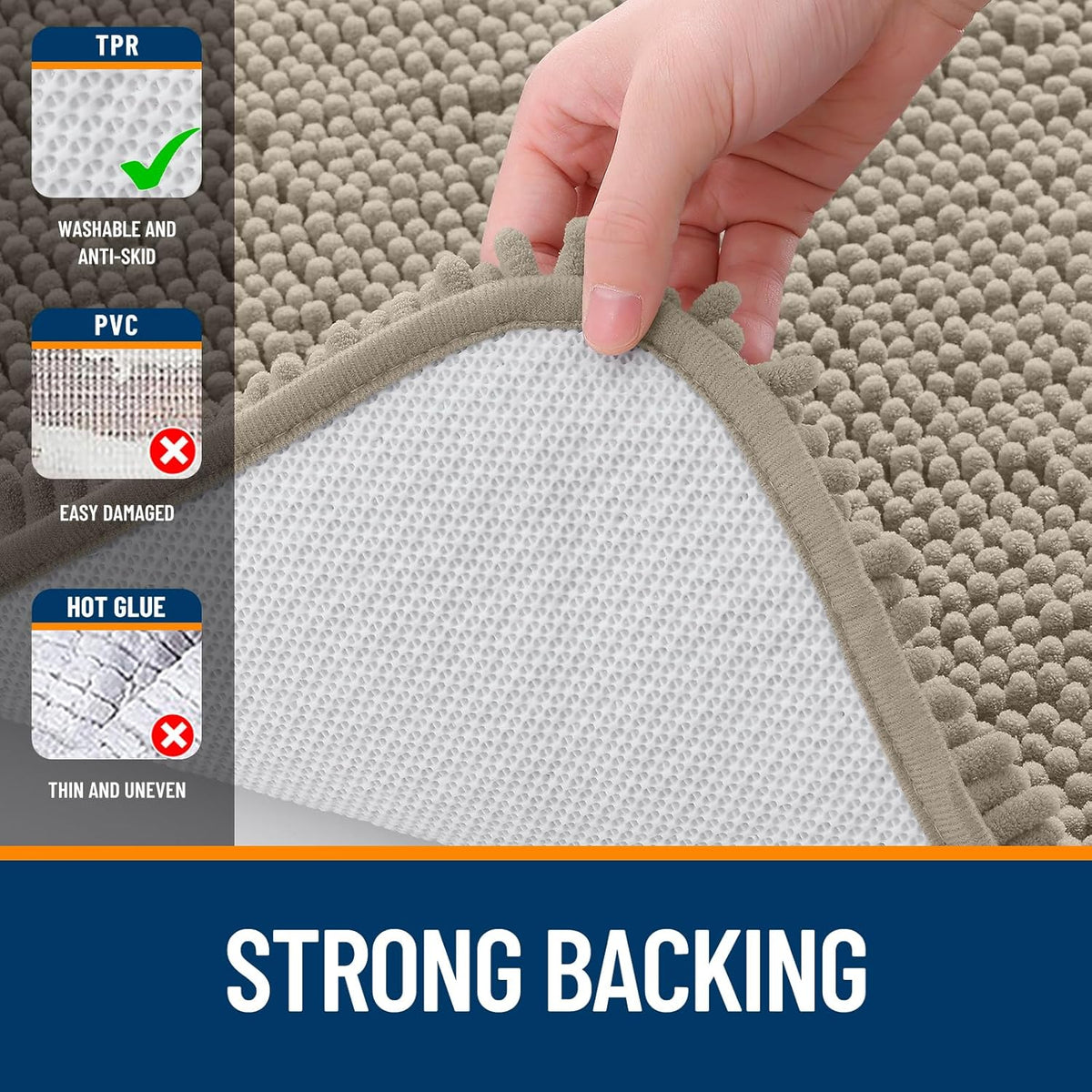 OLANLY Bathroom Runner Rugs - Soft Absorbent Chenille Bath Mats | Quick Dry, Machine Washable, 47x17" in Warm Taupe