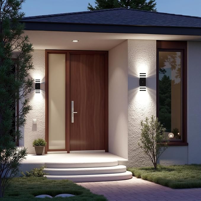 Motion Sensor Outdoor Wall Lights, Dusk to Dawn Up and Down Sconce, Black Aluminum Exterior Light Fixtures with GU10 LED Bulbs, Waterproof Modern Porch Lights for House Garage Garden, ETL Listed