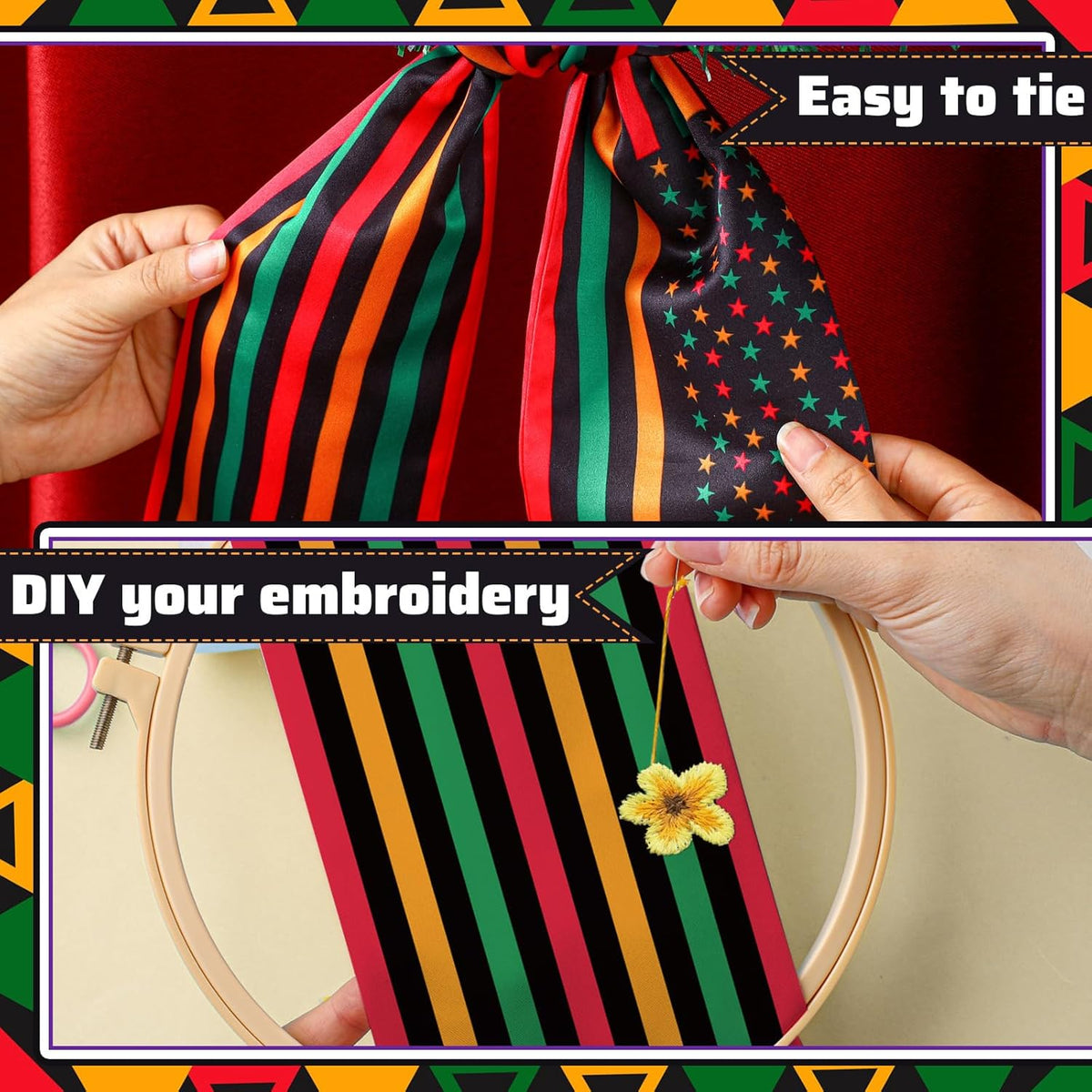 VitalCozy Happy Juneteenth Wreath Sash - Satin Embroidery Monogram Ribbon for Indoor/Outdoor Decor