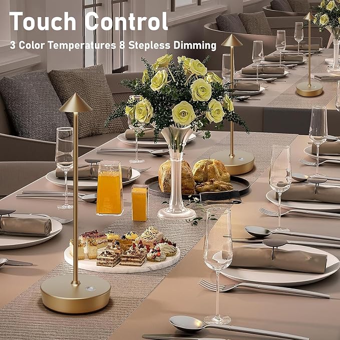 Rechargeable Cordless Table Lamp, 6000mAh LED Battery Operated Desk Lamp Touch 3 Color Stepless Dimming Portable Outdoor Waterproof Table Light for Patio/Restaurant/Dining/Home(Bronze)