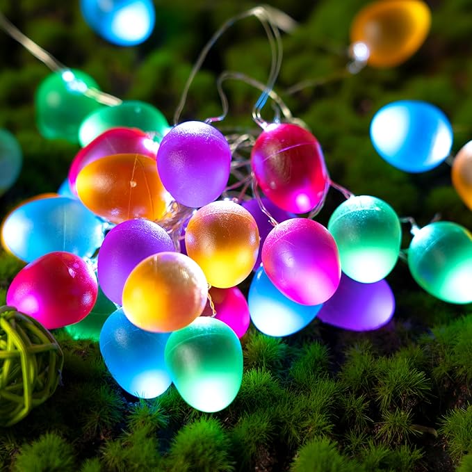 KAiSnova Easter Decorations Easter Lights String 10ft 30LED Eggs Fairy Light Battery Operated with Remote String Lights Spring Themed Multi Color Eggs Decor for Indoor Outdoor Bedroom Party Home