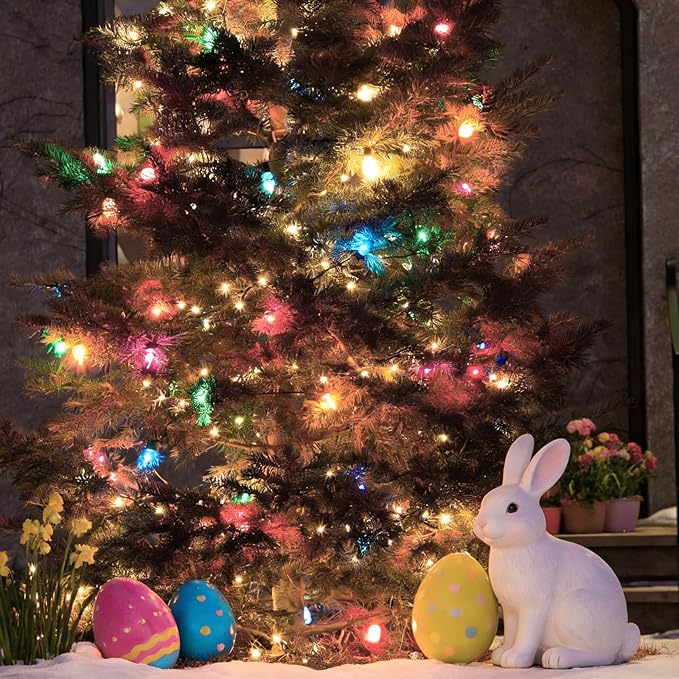 LAMPHOME Easter Decorations Mini String Lights, 150 Count 31.9Ft Pink & Multicolor Easter Lights, Plug in Waterproof Easter Lights for Indoor Outdoor Easter Garland, Tree, Party & Holiday Decor