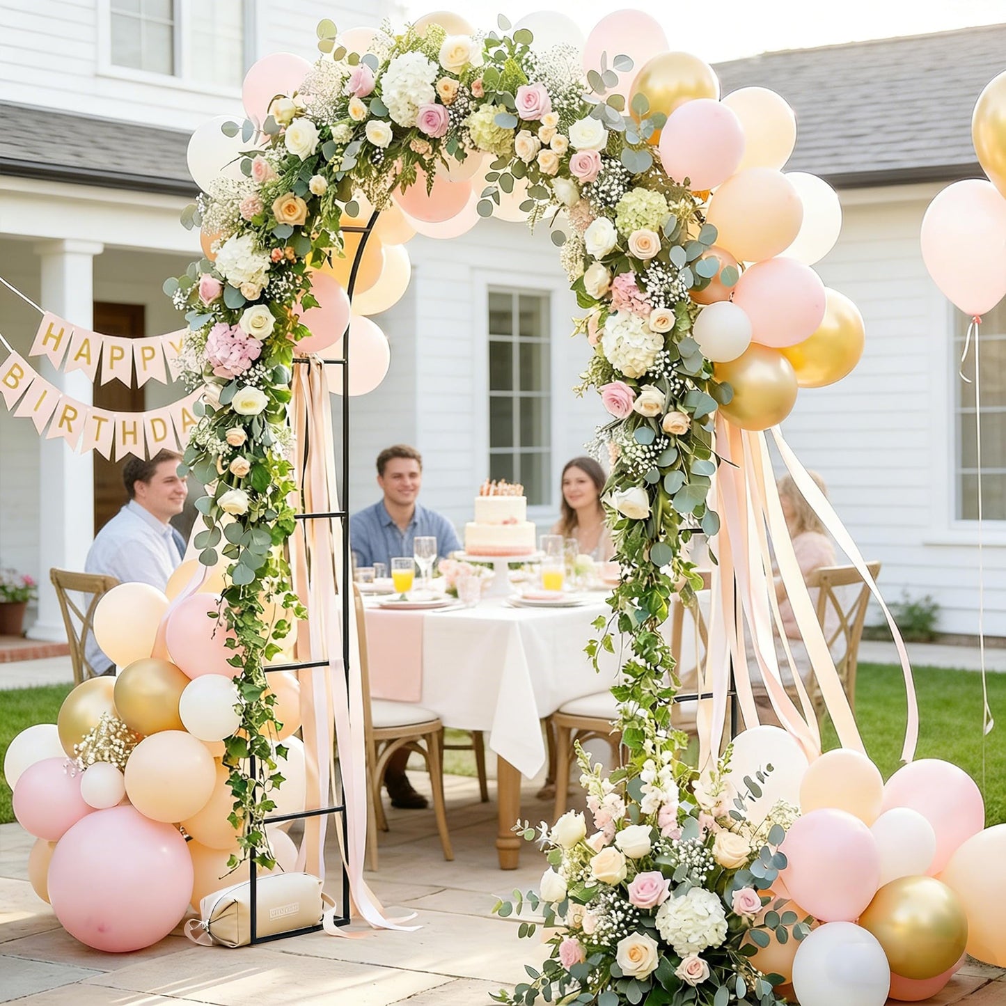 Outsunny 8 ft Steel Garden Arch, Garden Arbor Trellis with Large Base for Climbing Plants, Roses, Vines, Wedding Arch Stand for Outdoor, Lawn, Backyard, Black