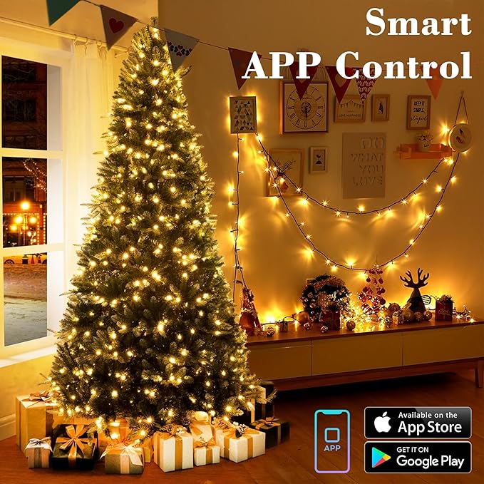 Brizled Smart Christmas Lights, 98.4ft 300 LED Color Changing Christmas Tree Lights with APP/Voice Control, Warm White & Multicolor Xmas String Light Music Xmas Fairy Light for Indoor Outdoor Home
